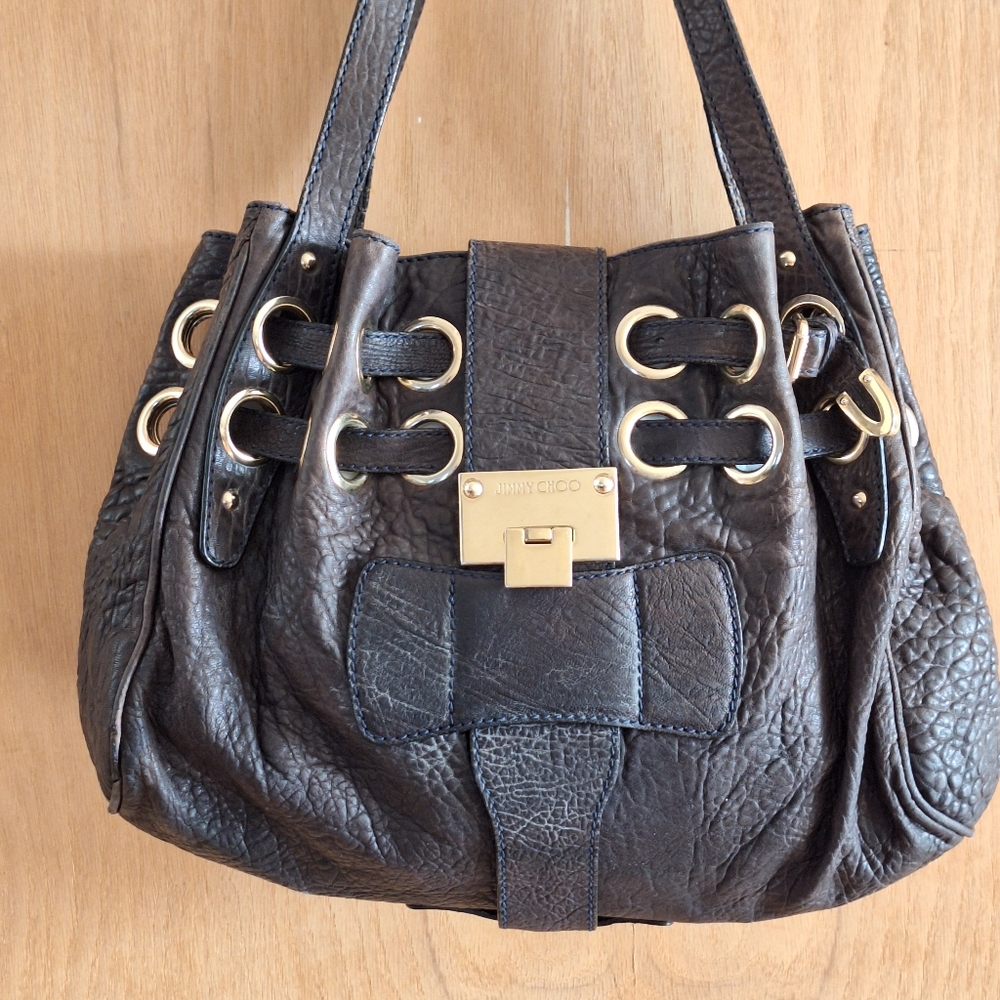 Jimmy Choo Black Leather Hobo Bag with Gold Hardware